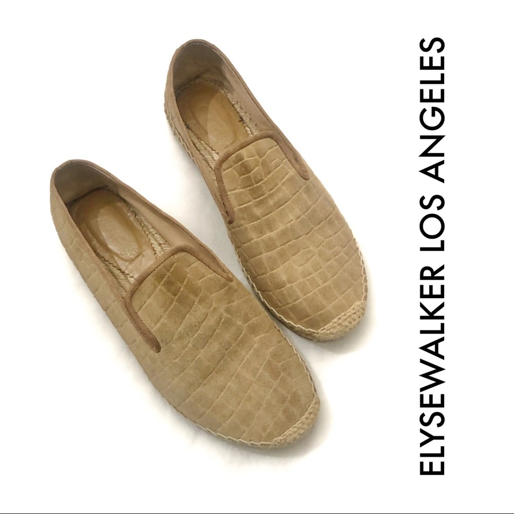 ELYSE WALKER Croc Embossed Suede Espadrilles 38